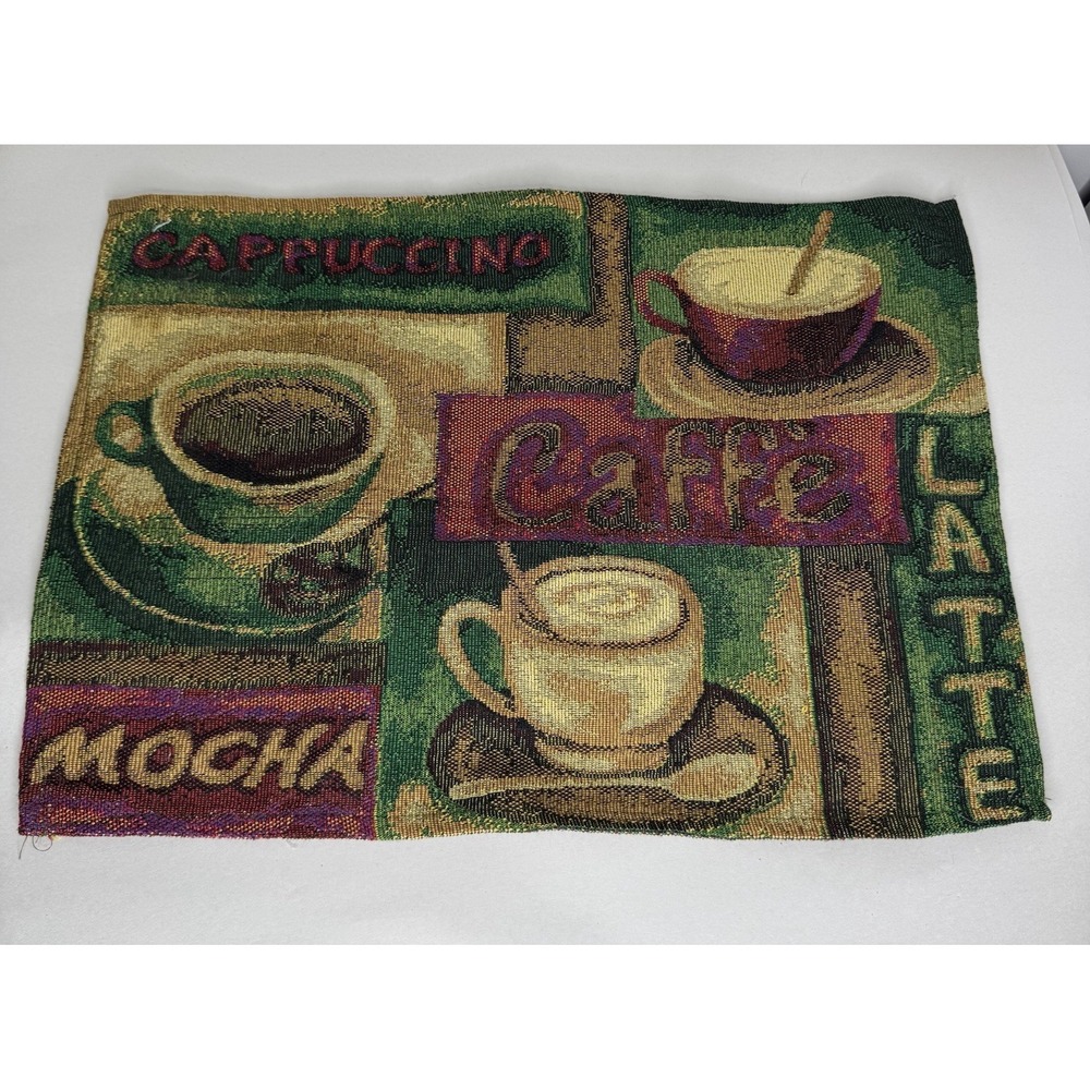 (1) Vintage Woven Place Mat COFFEE Themed Tapestry Caffe Latte Mocha Cappuccino